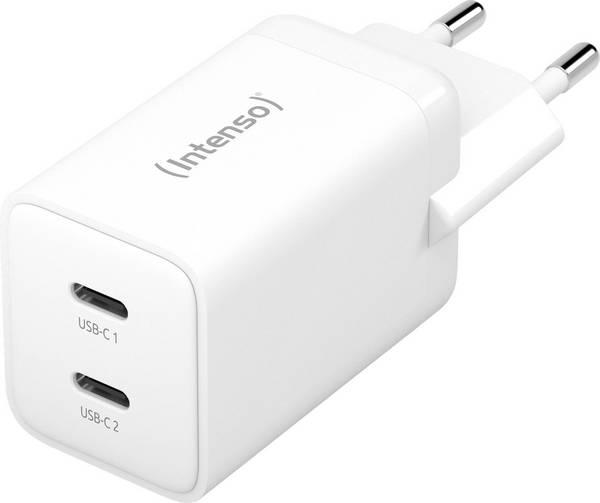 Intenso W40CC GaN USB nabíječka, GaN, USB Power Delivery (USB-PD) , 2x USB-C®, 40 W, bílá