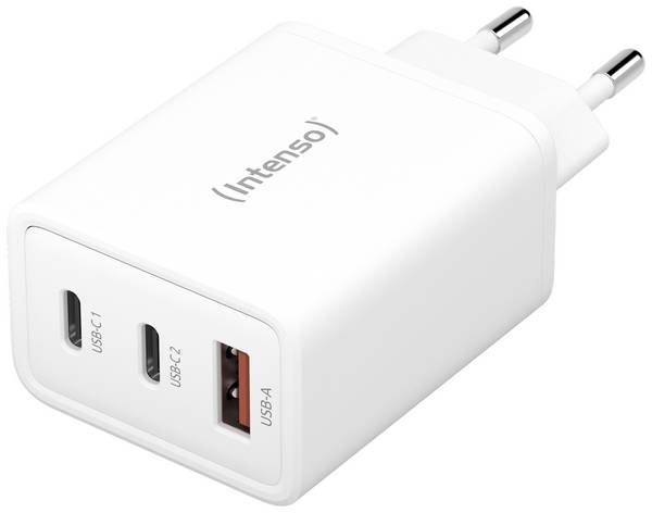 Intenso W65ACC GaN USB nabíječka, GaN, USB Power Delivery (USB-PD) , 1x USB A , 2x USB-C®, 65 W, Dodávka energie, bílá