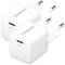 Dva bílé USB-C síťové adaptéry od značky 'Intenso' s evropskou zástrčkou, vhodné pro nabíjení zařízení.