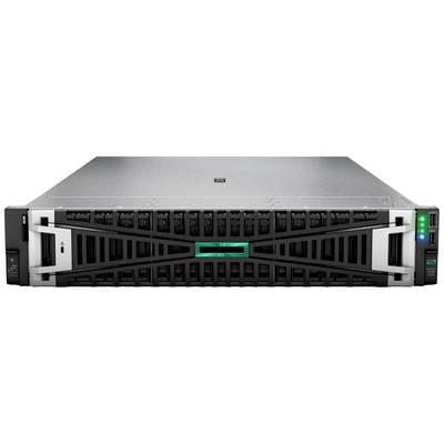Stříbrný server s černou přední stranou a několika větracími otvory v datovém centru. Světla na pravé straně indikují provozní stav.