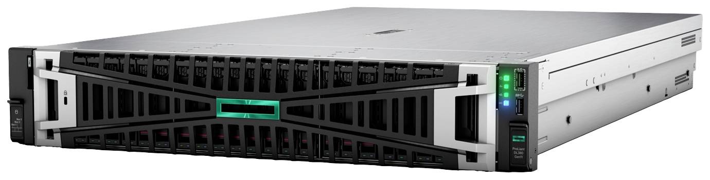 Serverová skříň s několika pozicemi pro pevné disky a LED indikátory, vhodná pro datová centra nebo rozsáhlé datové zpracování.