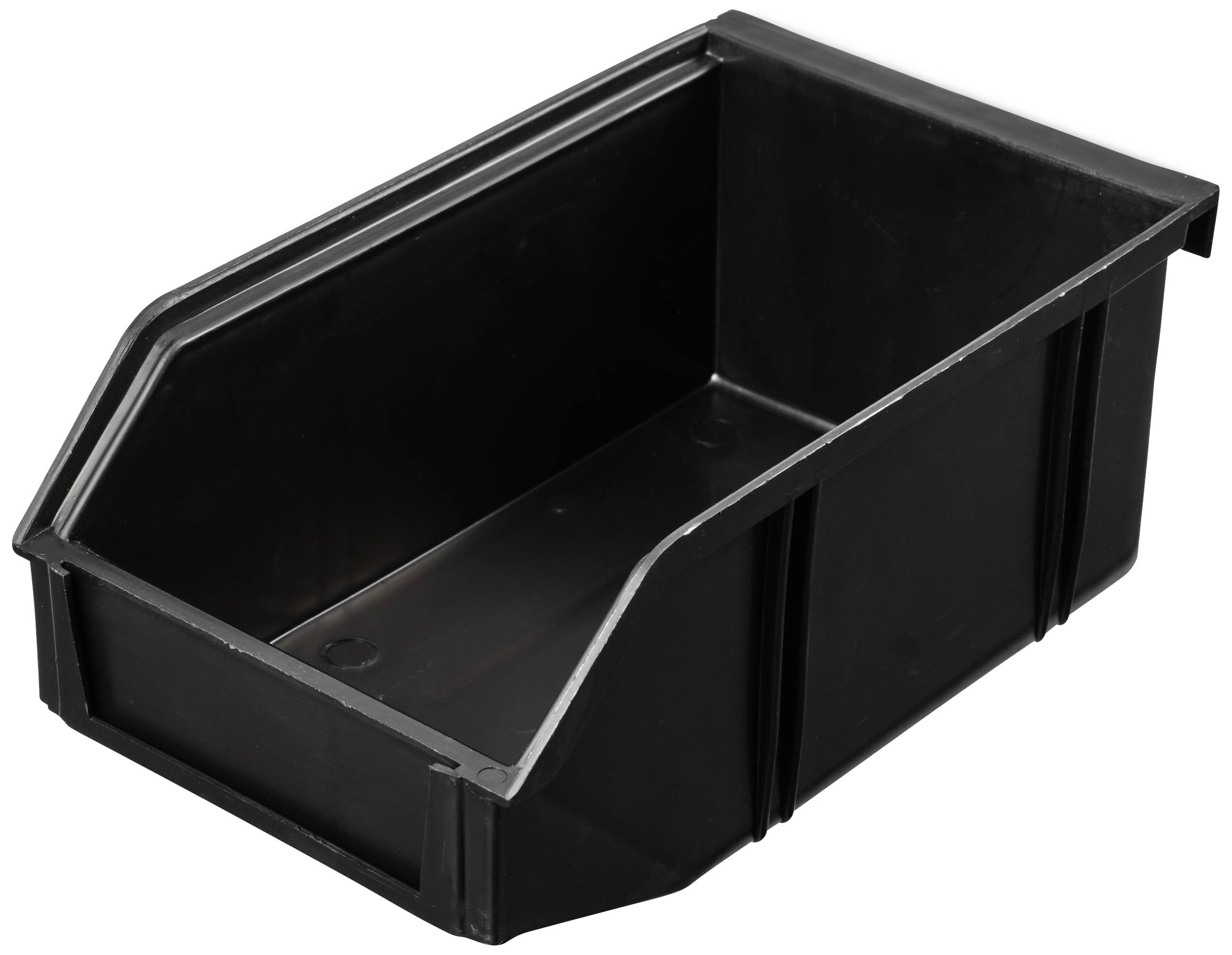 Černý plastový box s zkoseným okrajem pro třídění nebo ukládání malých předmětů.