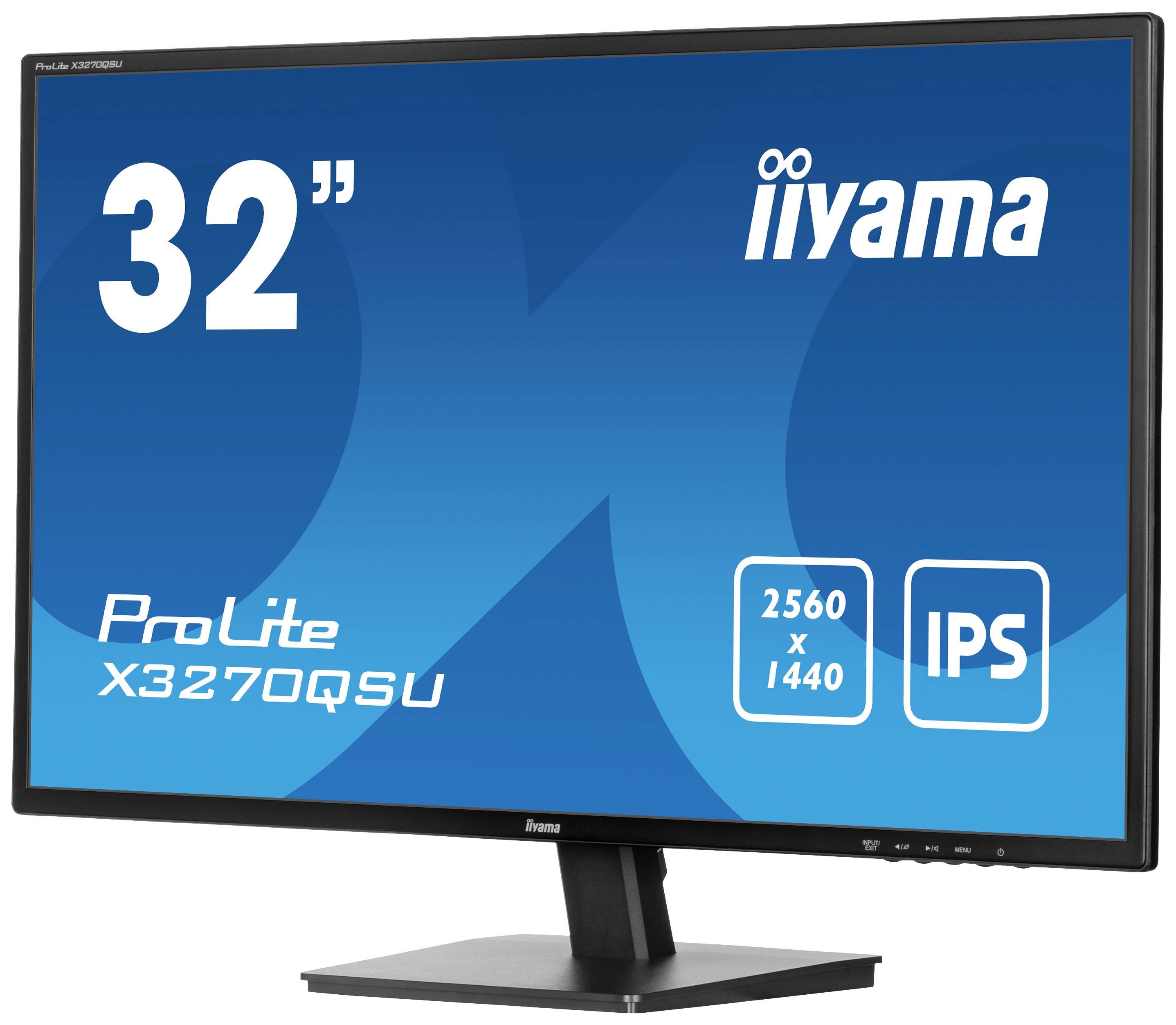 Obraz počítačového monitoru '32 palců', model 'iiyama ProLite X3270QSU', s rozlišením 2560x1440 a IPS panelem.
