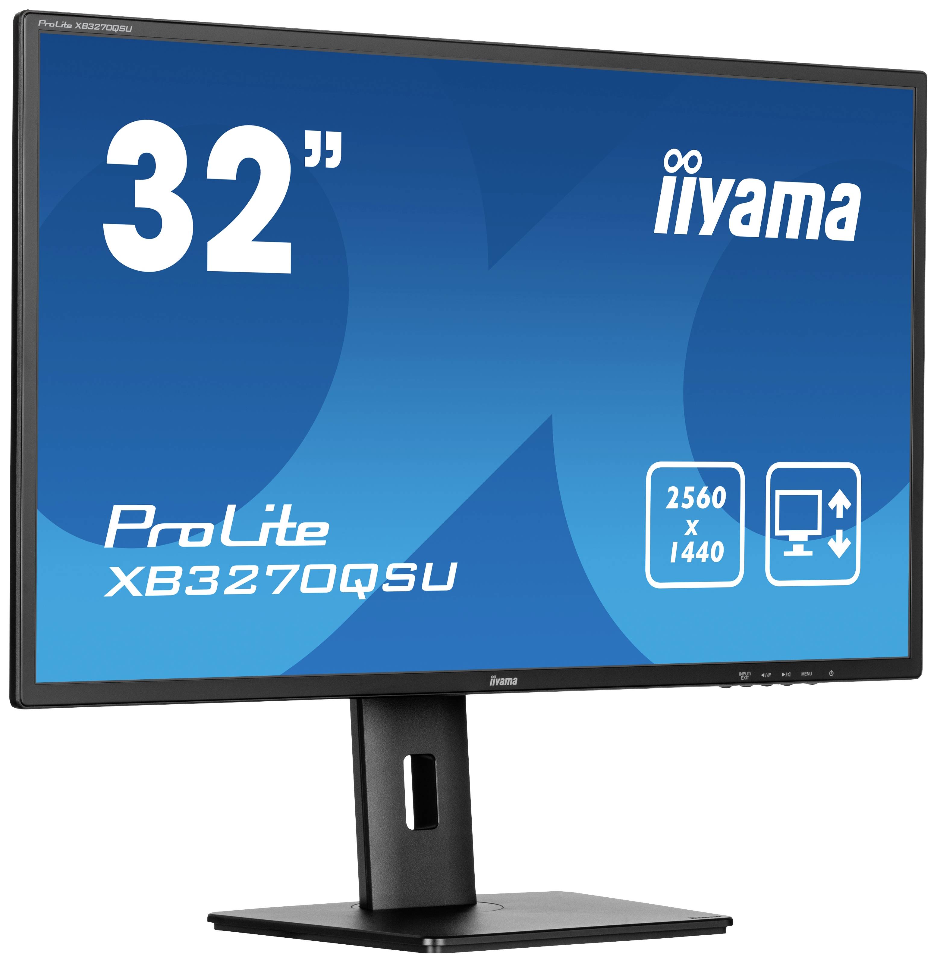 Monitor 'iiyama ProLite XB3270QS' s úhlopříčkou 32 palců, rozlišením 2560 x 1440 pixelů, umístěný na černém stojanu.