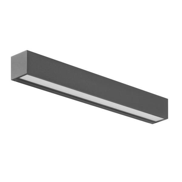 Šedý, obdélníkový LED stropní svítidlo v minimalistickém designu, vhodné pro moderní interiéry a úsporu energie.