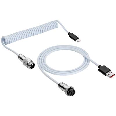 Kroucený kabel s konektory USB a DIN, ukazující rozmanitost možností připojení, vhodný pro různá zařízení.