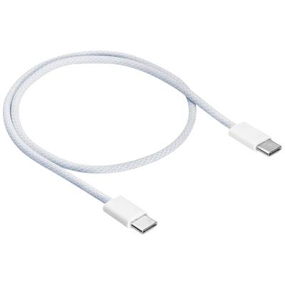 Opletený USB-C kabel s konektory na obou stranách, ideální pro nabíjení a přenos dat mezi zařízeními.