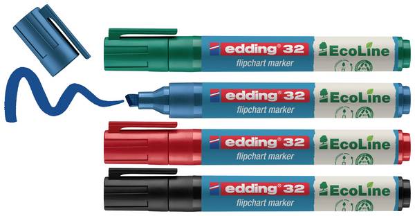 Edding 4-32-4 popisovač na flipcharty  4-32-4 hrot ve tvaru klínu 1 - 5 mm černá, červená, modrá, zelená 4 ks