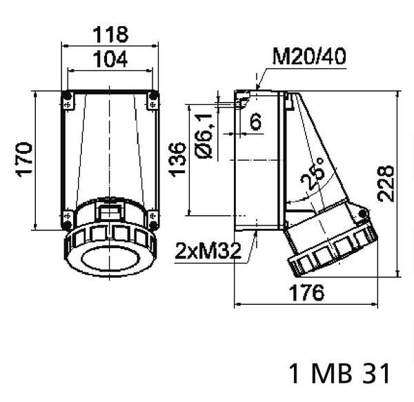 Bals Elektrotechnik 11052 11052 CEE zásuvka na stěnu, 63.0 A, 4pólový, 400 V, 1 ks