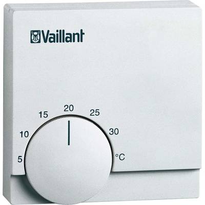 Termostat značky Vaillant s rozsahem od 5 do 30 stupňů Celsia ukazuje na 20 stupňů.