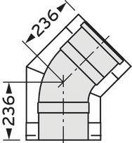 Technický výkres ohnuté trubky pod úhlem 90 stupňů. Rozměry jsou 236 x 236 mm.