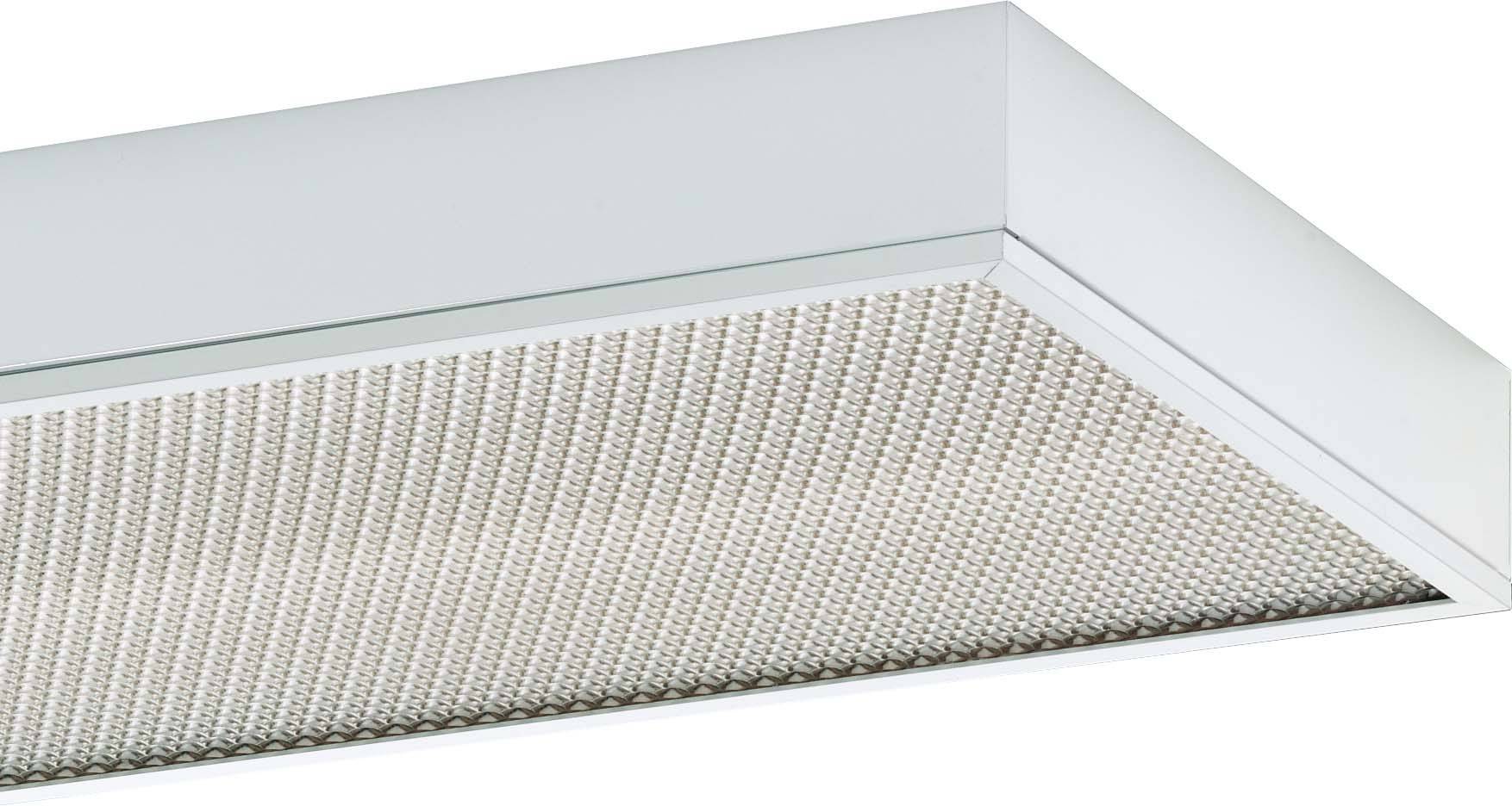 Obdélníkový LED panel s bílým rámečkem vhodný pro stropní osvětlení. Design je moderní a minimalistický.