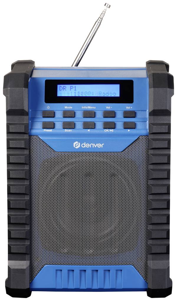 Denver WRD-60 111111200030 odolné rádio, DAB+, DAB, FM, AUX, FM, DAB+, s akumulátorem, voděodolné, černá, modrá