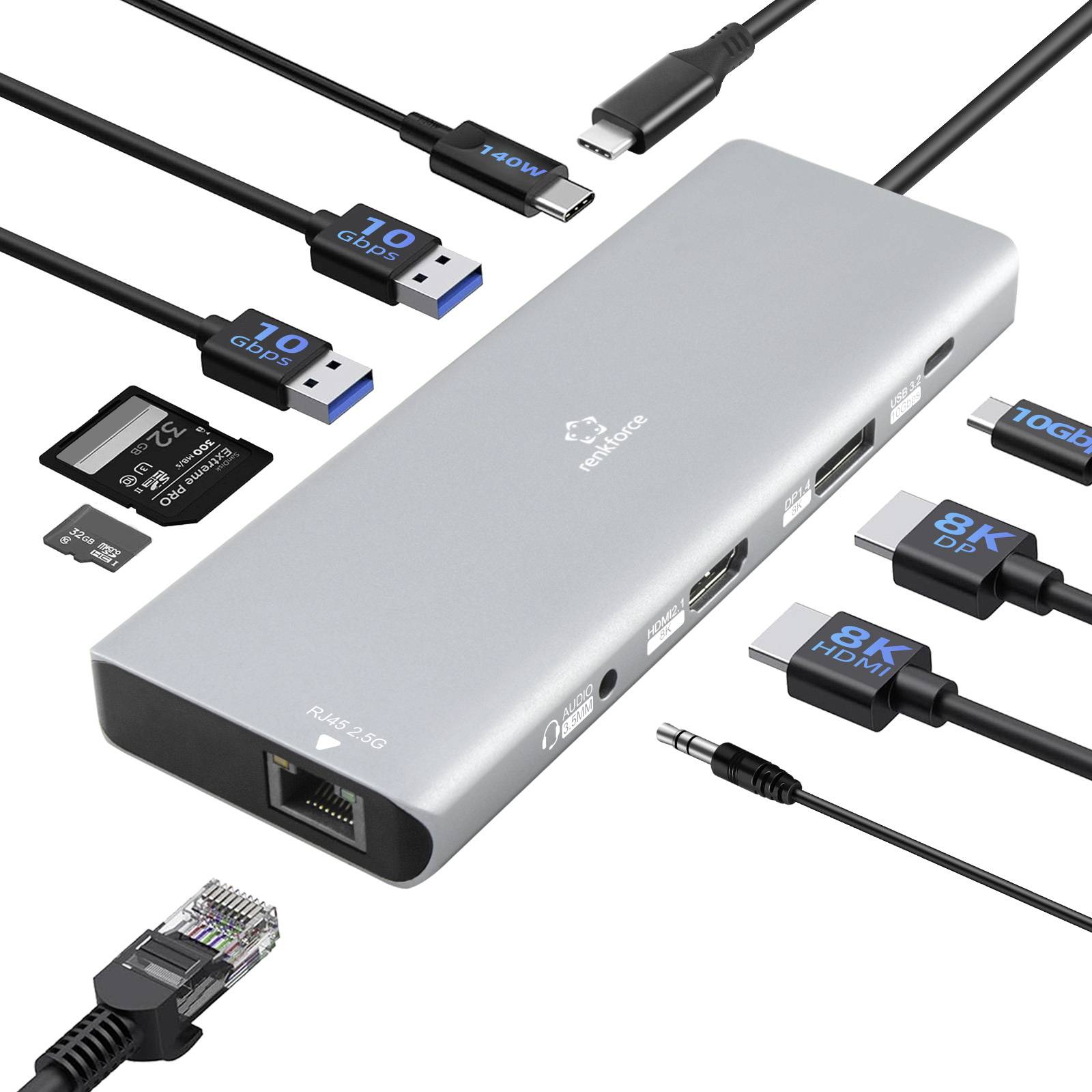 Renkforce USB-C® dokovací stanice RF-DKS-905 10-in-1 8K PD 3.1 Vhodné pro značky (dokovací stanice pro notebook): univer-8