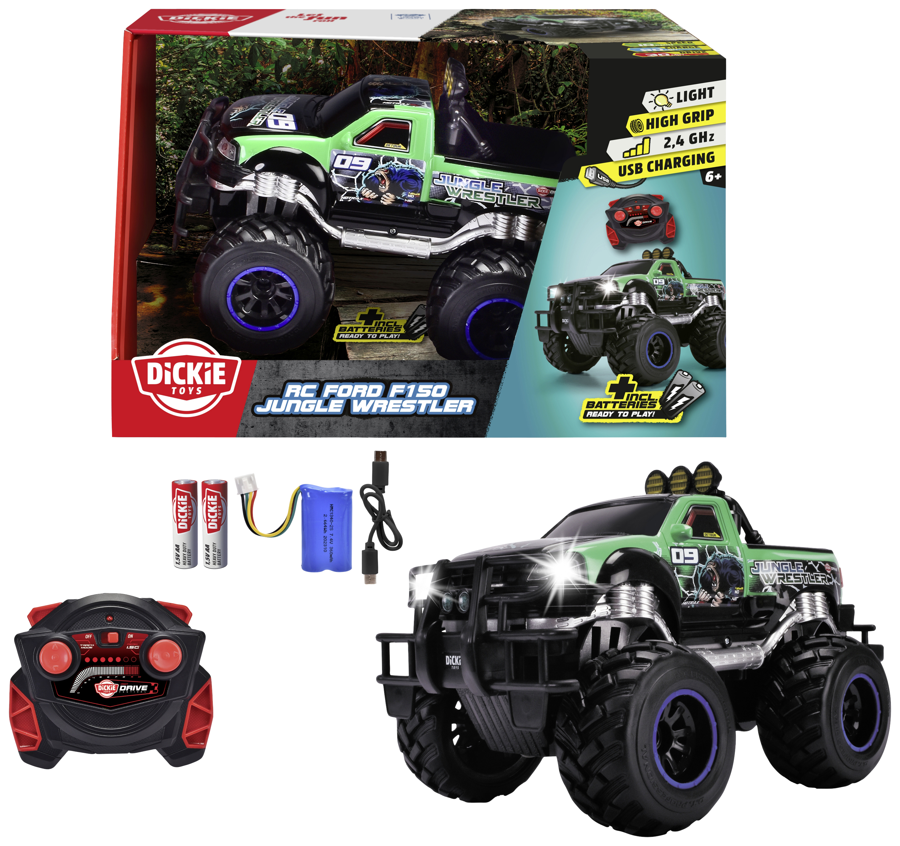 Dickie Toys Jungle Wrestler Ford F150 1:16 RC model auta elektrický, monster truck, vč. akumulátorů, 201106016