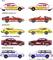 Modellauta 'Majorette': DS 21, CHEVROLET Corvette ZR-1, DATSUN 260Z, ALFA ROMEO Giulia Quadrifoglio, VOLVO 240 GL Kombi. Délka: 7,5 cm.