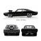Model auta Dodge Charger R/T z roku 1970 v černé barvě, zobrazený z boku, zepředu a zezadu. Délka: 21,59 cm.