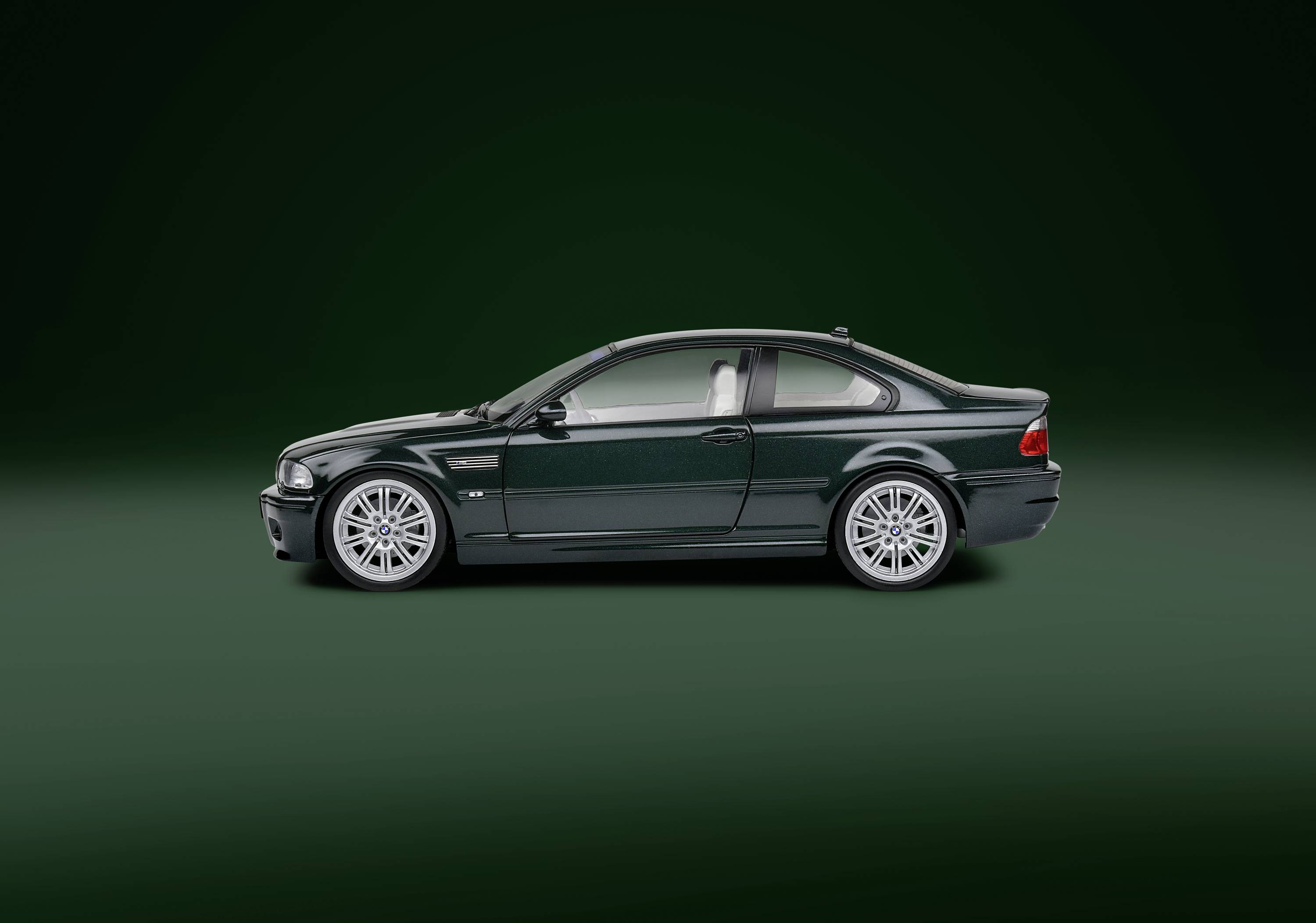 Tmavé auto v pohledu z boku před zeleným pozadím ukazuje sportovní design s stříbrnými koly.