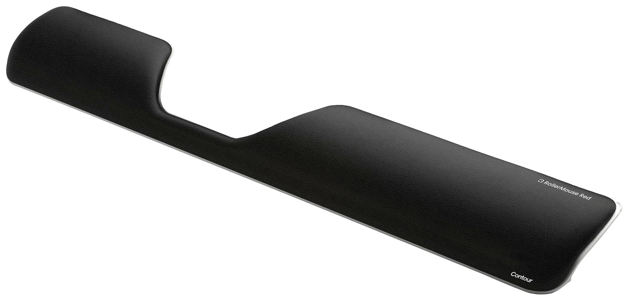 Černá ergonomická opěrka zápěstí s mírně zvýšeným tvarem, která pomáhá při psaní na klávesnici.