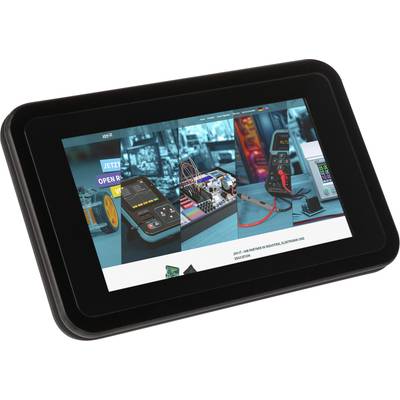 Tablet s otevřenou webovou stránkou o elektronických projektech, zobrazující nástroje a zařízení.