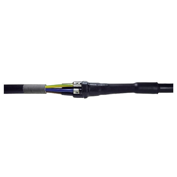 Černý elektrický kabel s viditelnými barevnými vodiči (žlutý, zelený, modrý) je částečně opatřen černým pláštěm.