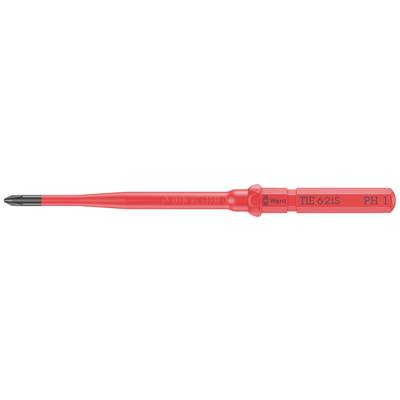 Červený křížový šroubovák s nápisem 'Wiha SoftFinish TE 62RS PH1'. Vhodný pro přesné práce.