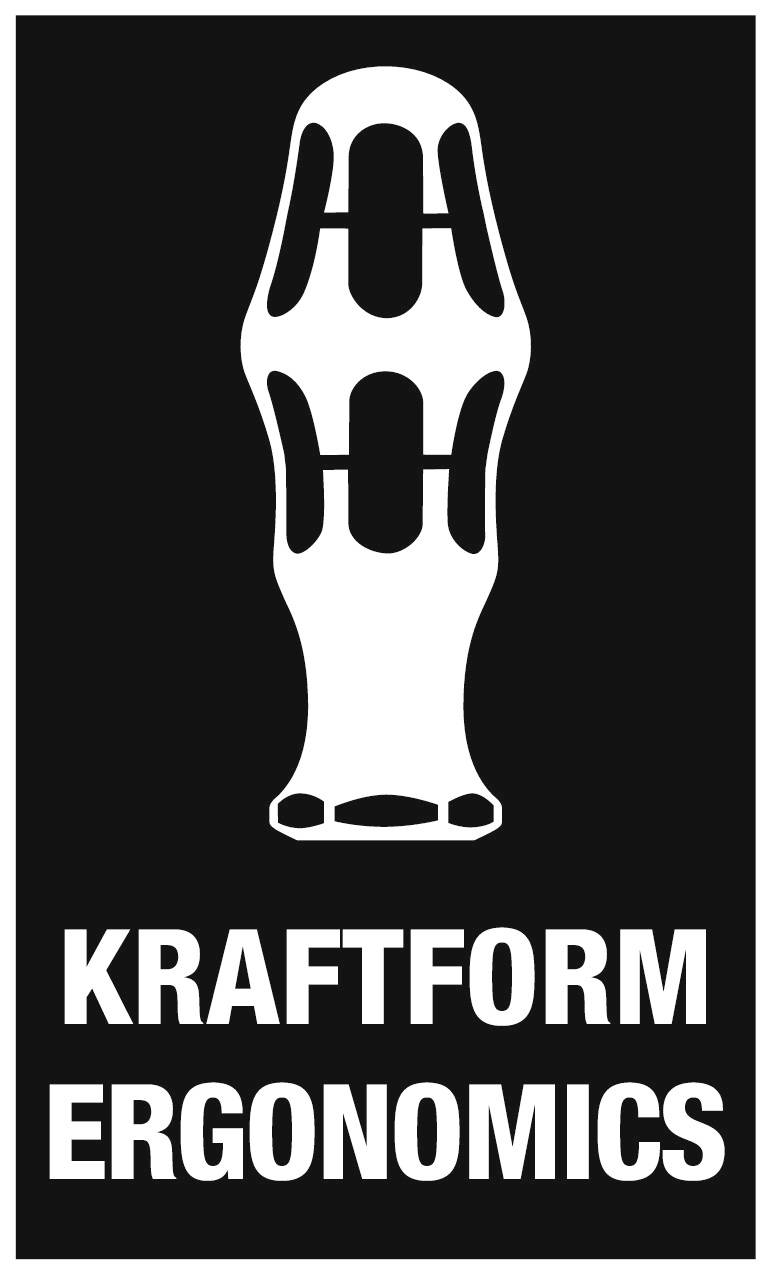 Černý obdélník s obrysem ergonomické rukojeti nástroje uprostřed. Pod ním je text 'KRAFTFORM ERGONOMICS'.