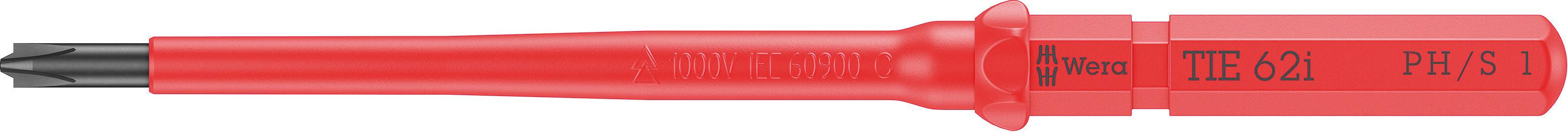 Červený napěťový tester, označený jako 'DIE622 PHAS 1', se používá pro elektrické zkoušky.