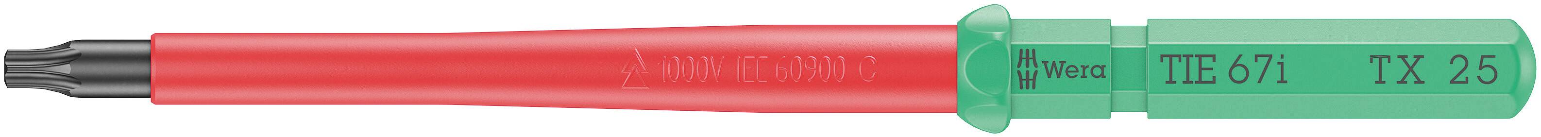 Červený šroubovák TX 25, model TTE81, název výrobce zeleně.