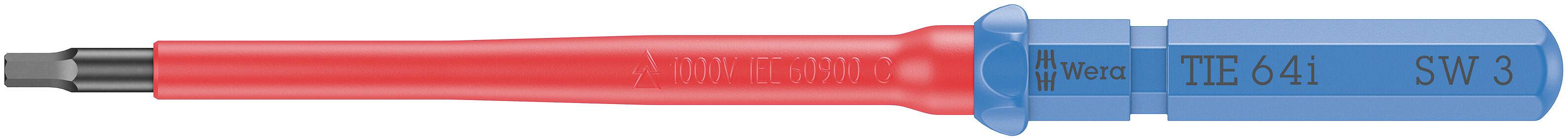 Šroubovák s červenou rukojetí a modrou čepelí, označený štítky 'T15-641' a 'SW3'.