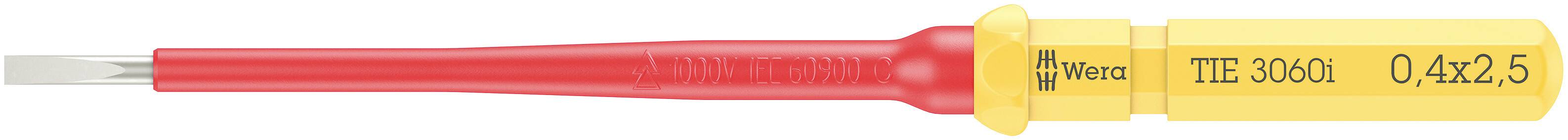 Šroubovák s červenou rukojetí a žlutou stopkou, na které je napsáno '9-4X2.5'.