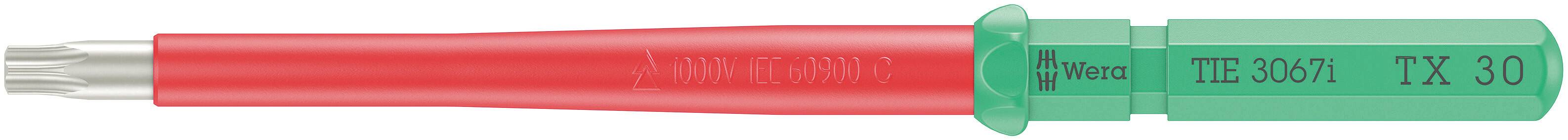 Elektrický šroubovák s červeným a zeleným držadlem, nápis 'TX 30', vhodný pro přesné práce na elektronických zařízeních.