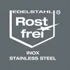 Obrázek zobrazuje logo pro 'Ušlechtilá koroziodolná ocel'. Obsahuje termíny 'Inox' a 'Stainless Steel' na šedém pozadí.