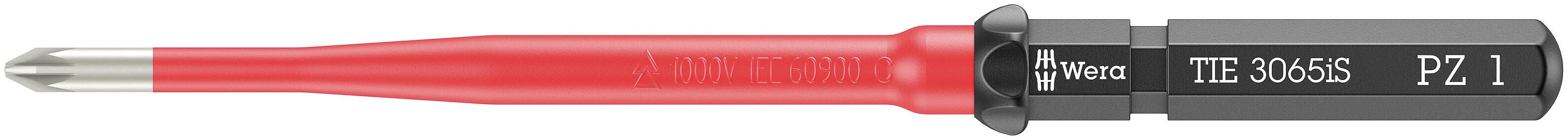 Červený šroubovák s šedou rukojetí. Na rukojeti je napsáno 'Witte', '32805S' a 'PZ 1'.