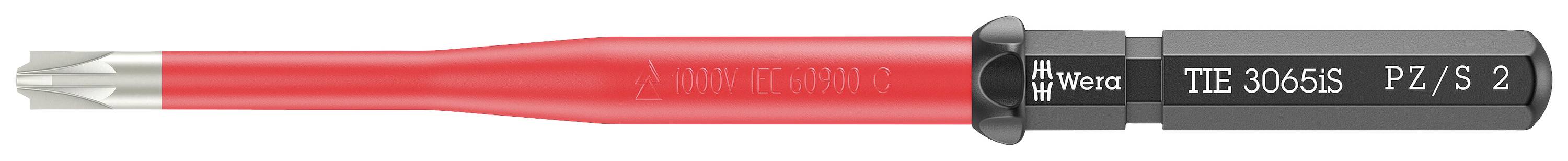 Červeno-černý izolovaný šroubovákový nástavec s hlavou Torx, model 'T6E 036656 PZ/S 2'.