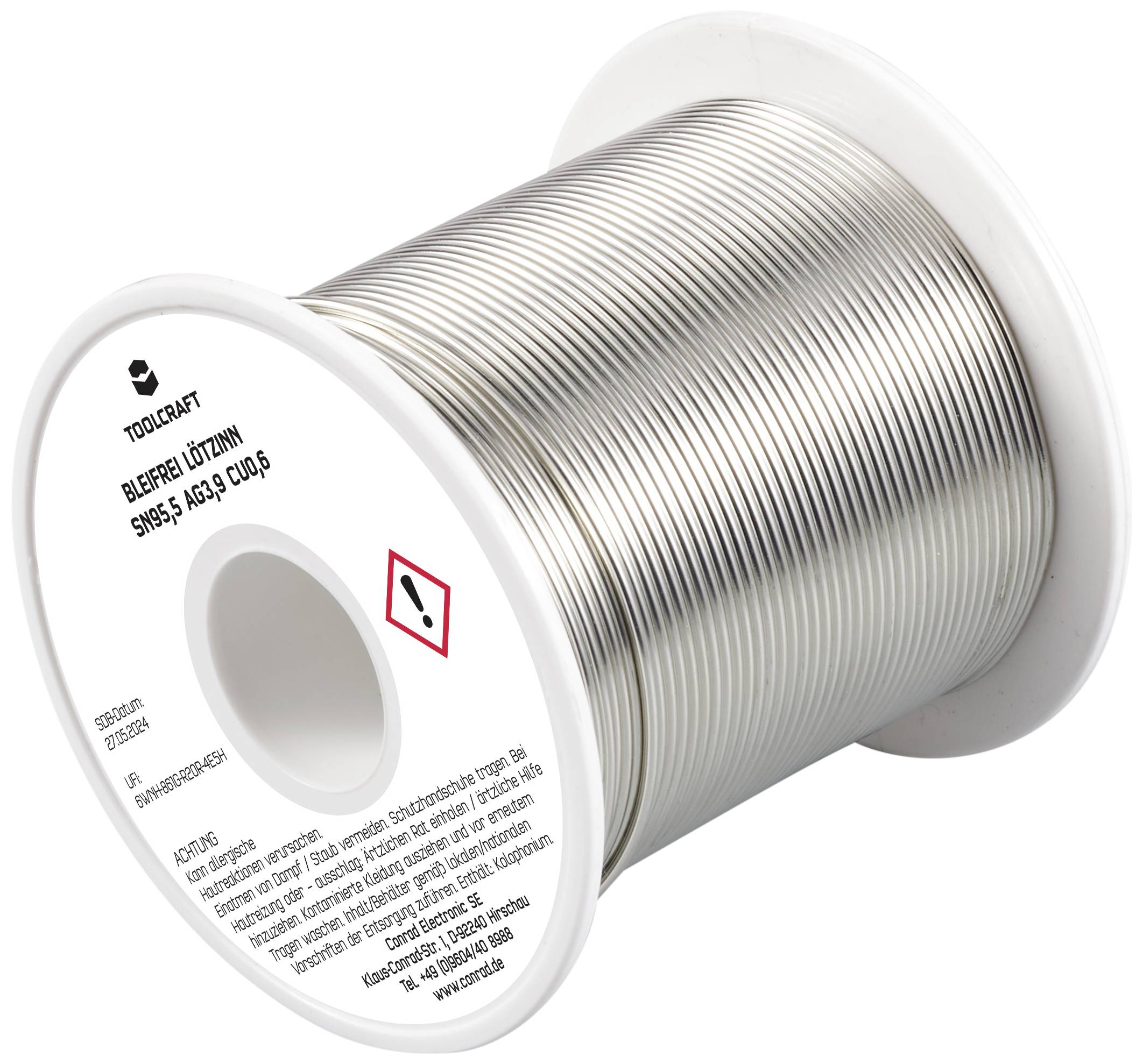 TOOLCRAFT TO-9503325 bezolovnatý pájecí cín cívka Sn95,5Ag3,9Cu0,6 ROH1 250 g 1.2 mm