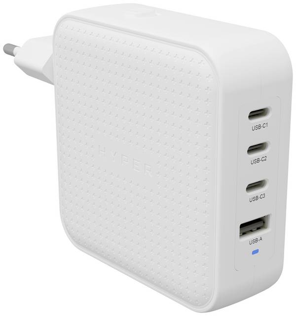 HYPER HyperJuice® 100W USB-C cestovní nabíječka, GaN, s adaptérem pro Evropu, s britským adaptérem, s americkým adaptérem, 1x USB A , 3x USB-C®, 100 W, Dodávka energie, Power Delivery 3.0, QC 2,0, QC 3.0, PPS, bílá
