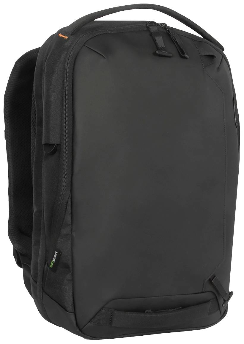 Černý batoh s rukojetí a několika zipy.