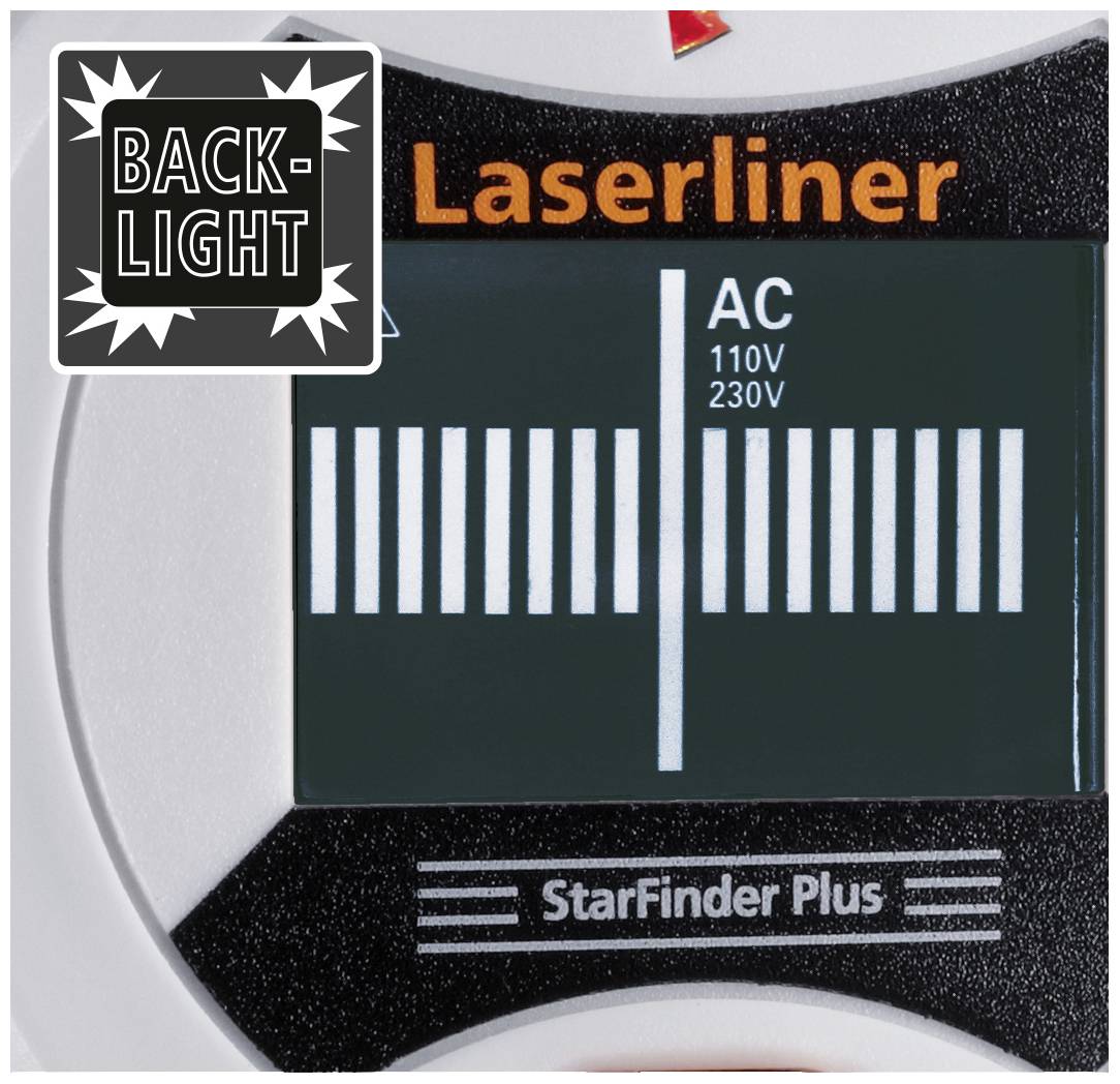 Zařízení pro detekci napětí, zobrazuje střídavé napětí 'AC', možnosti 110V a 230V. Funkce podsvícení 'BACK-LIGHT' je zobrazena.