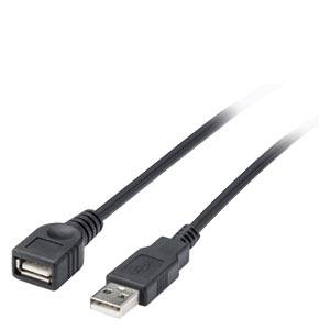 Dva černé USB kabely, jeden s mužským, druhý s ženským konektorem.