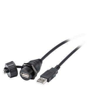 USB prodlužovací kabel s černým pouzdrem a krytem. Vlevo se nachází USB zdířka, vpravo USB zástrčka.