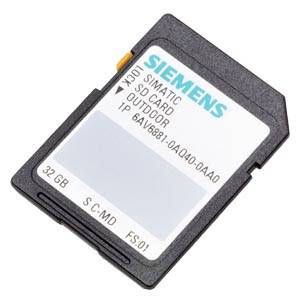 Paměťová karta SIMATIC SD od Siemens s nápisem 'SD CARD OUTDOOR', s kapacitou 32 GB, číslo modelu 6AV6881-0AA40-0AA0.