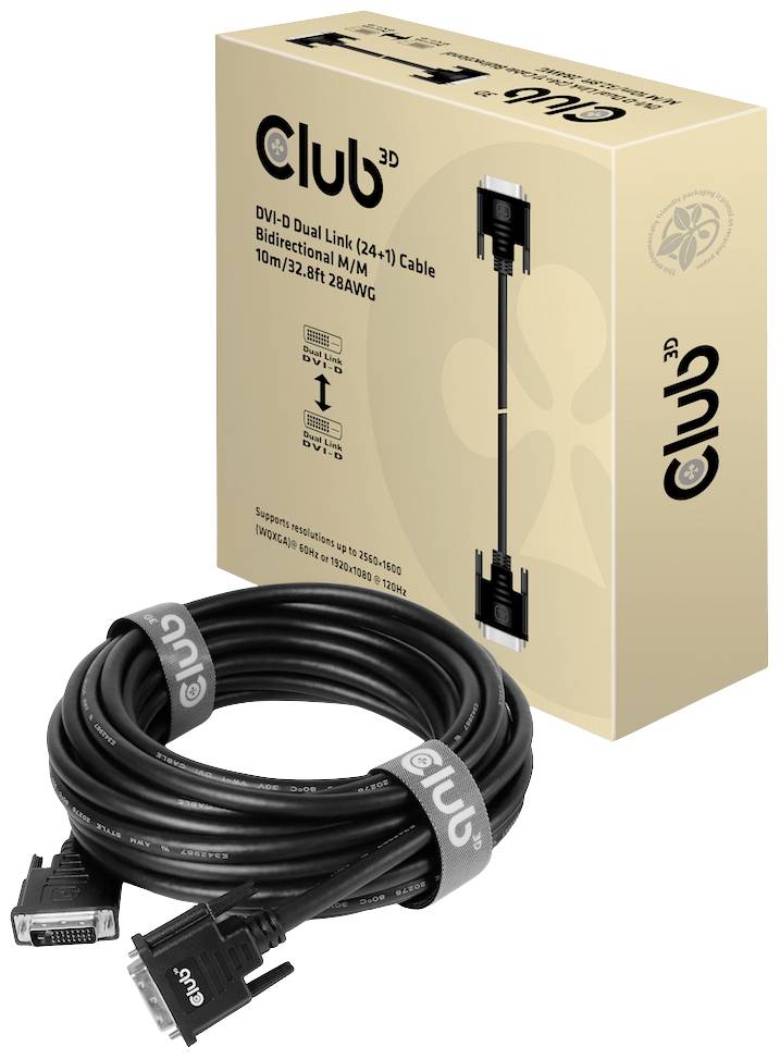 DVI-D duální link kabel, délka 10 m, s obalem. Design obalu zobrazuje schéma kabelu a technické detaily.