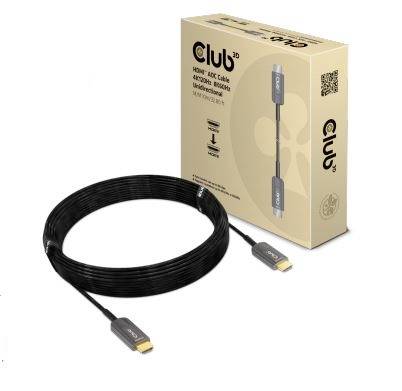 Sada HDMI kabelu od Club3D v obalu. Kabel je dlouhý a černý s šedými konektory. Obal zobrazuje logo značky a specifikace.
