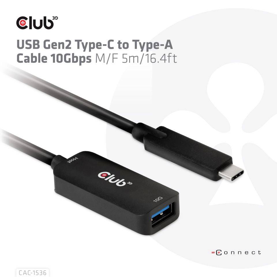 USB-C na USB-A kabel, 5 m, podporuje USB Gen2, 10 Gbps, vhodný pro rychlý přenos dat mezi zařízeními.