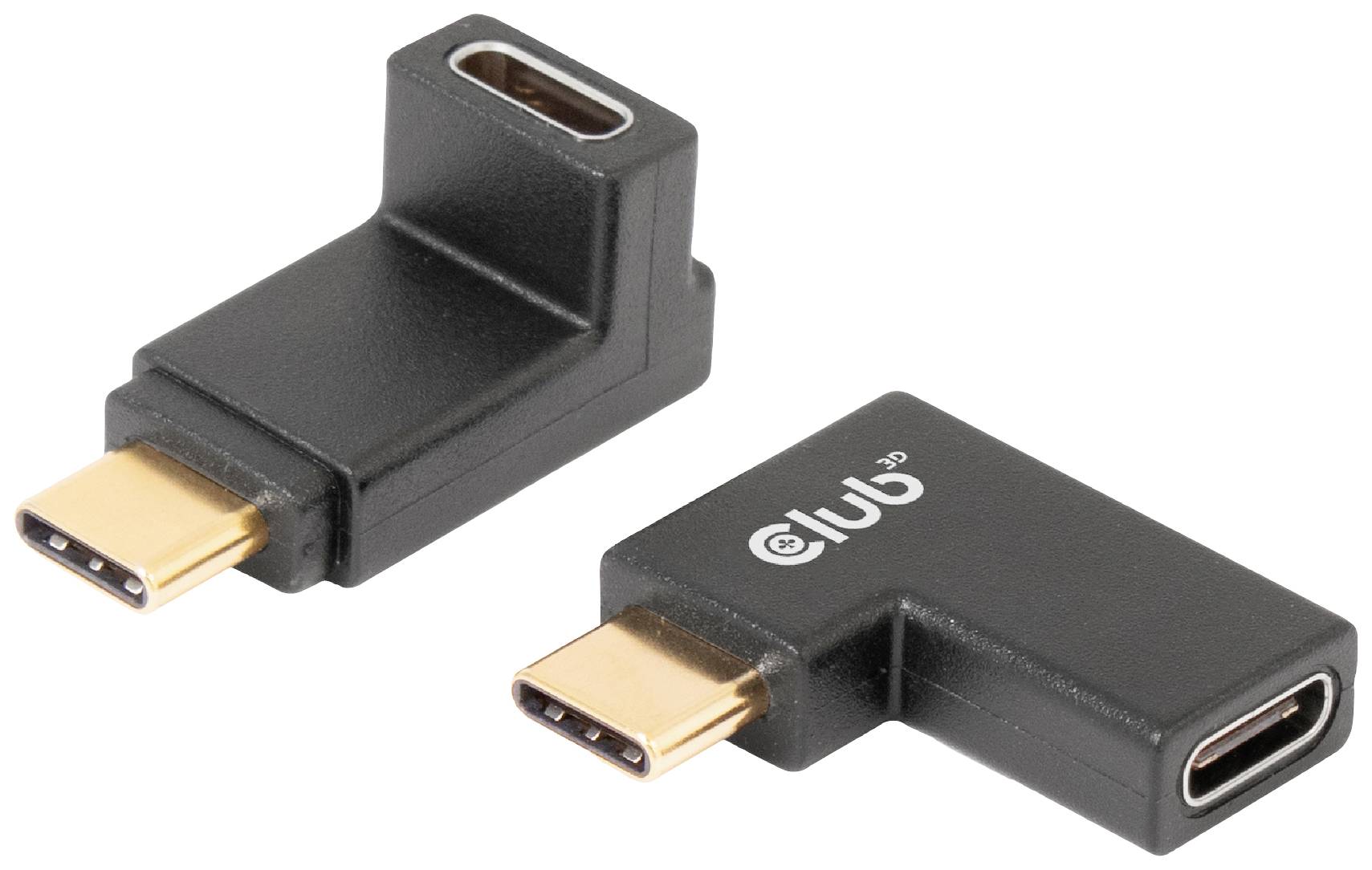 Dva USB-C adaptéry s designem do L; jeden má konektor orientovaný doleva, druhý doprava. Ideální pro úsporné prostorové připojení.