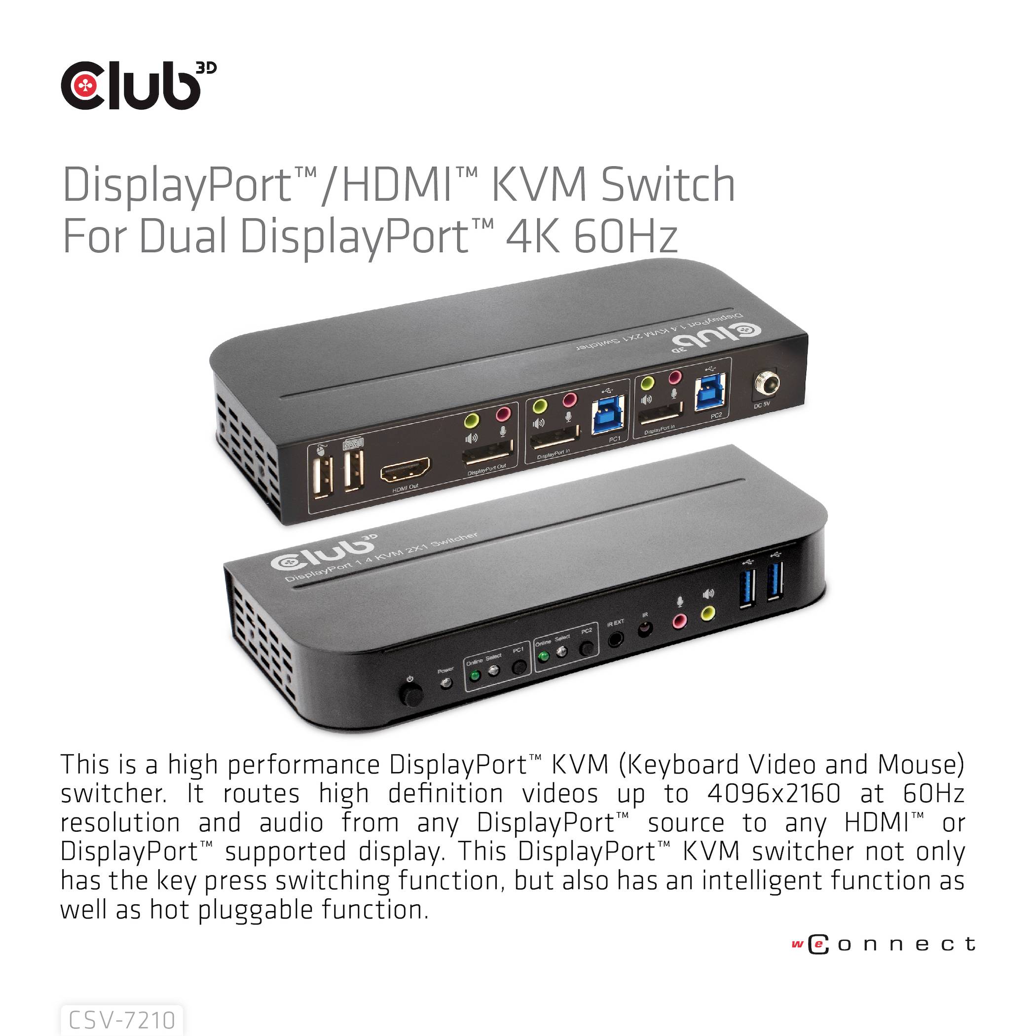 KVM přepínač DisplayPort/HDMI pro duální DisplayPort 4K 60Hz, který umožňuje zobrazení dvou zařízení s možností připojení více audio a video portů.
