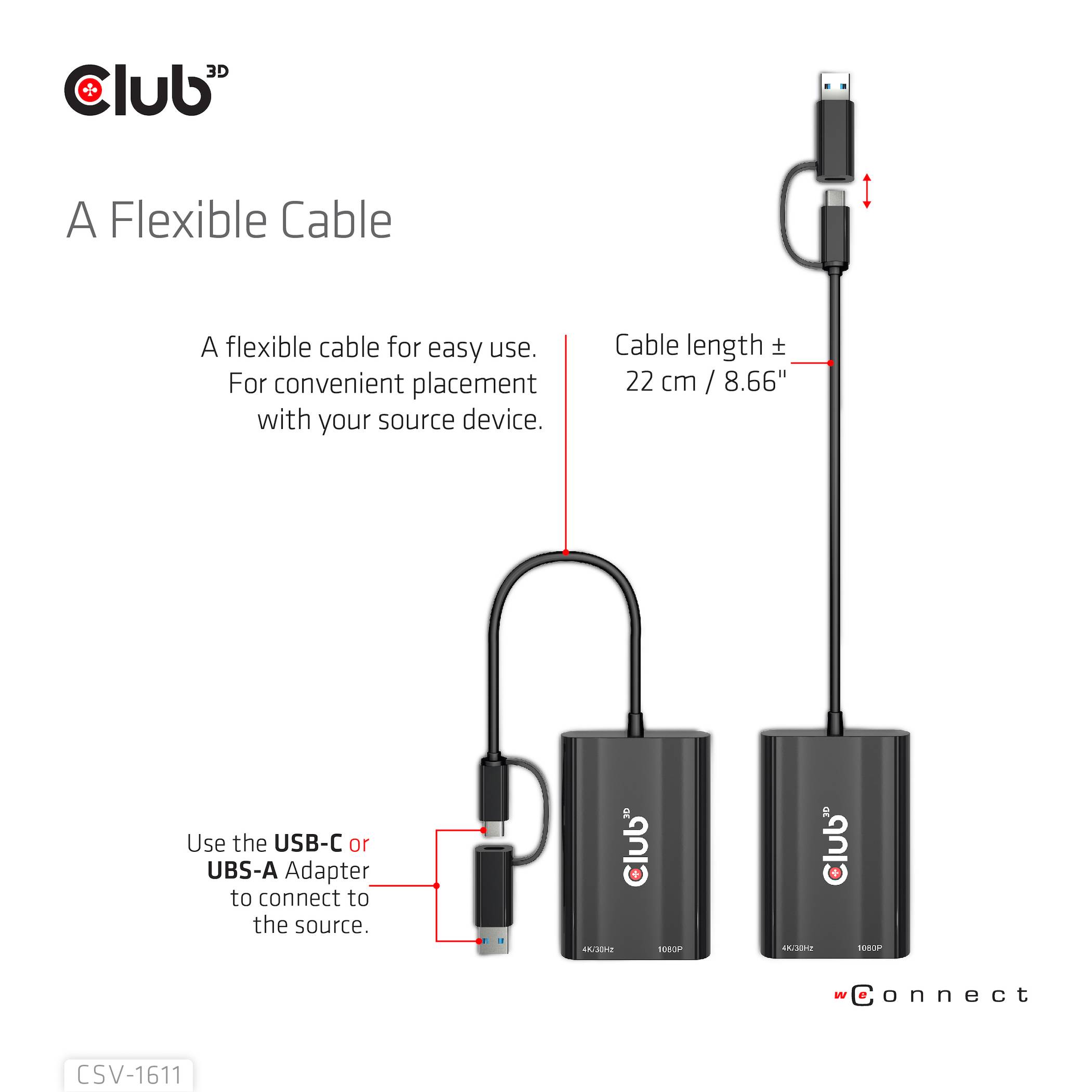USB-C na DisplayPort adaptér s USB-A adaptérem a délkou 22 cm. Pro snadné připojení k počítači a flexibilní použití.
