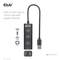 USB 3.2 Gen1 Type-A, rozbočovač se 3 porty s gigabitovým ethernetem. Obrázek zobrazuje USB rozbočovač se třemi USB porty a ethernetovým portem.