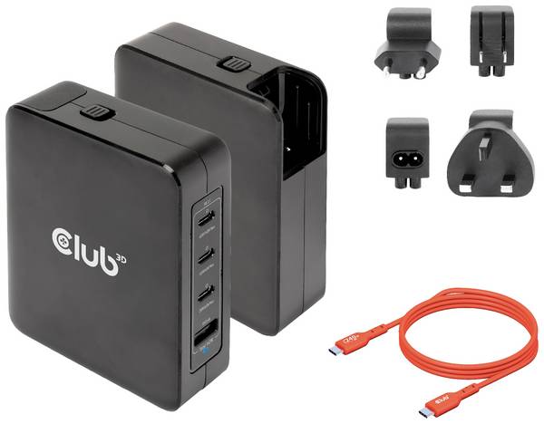 club3D CAC-1917 USB nabíjecí hub, GaN, 1x USB A , 3x USB-C®, 140 W, Dodávka energie, černá